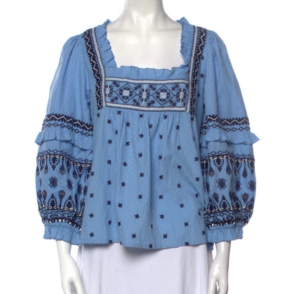 WORN Embroidered Blouse with Ruffled Embellishments